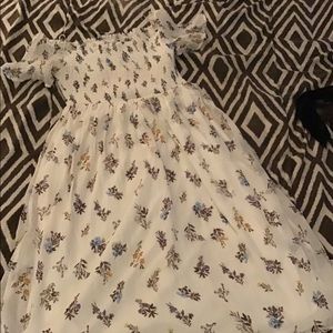 Floral Smocked Off the Shoulder White Dress